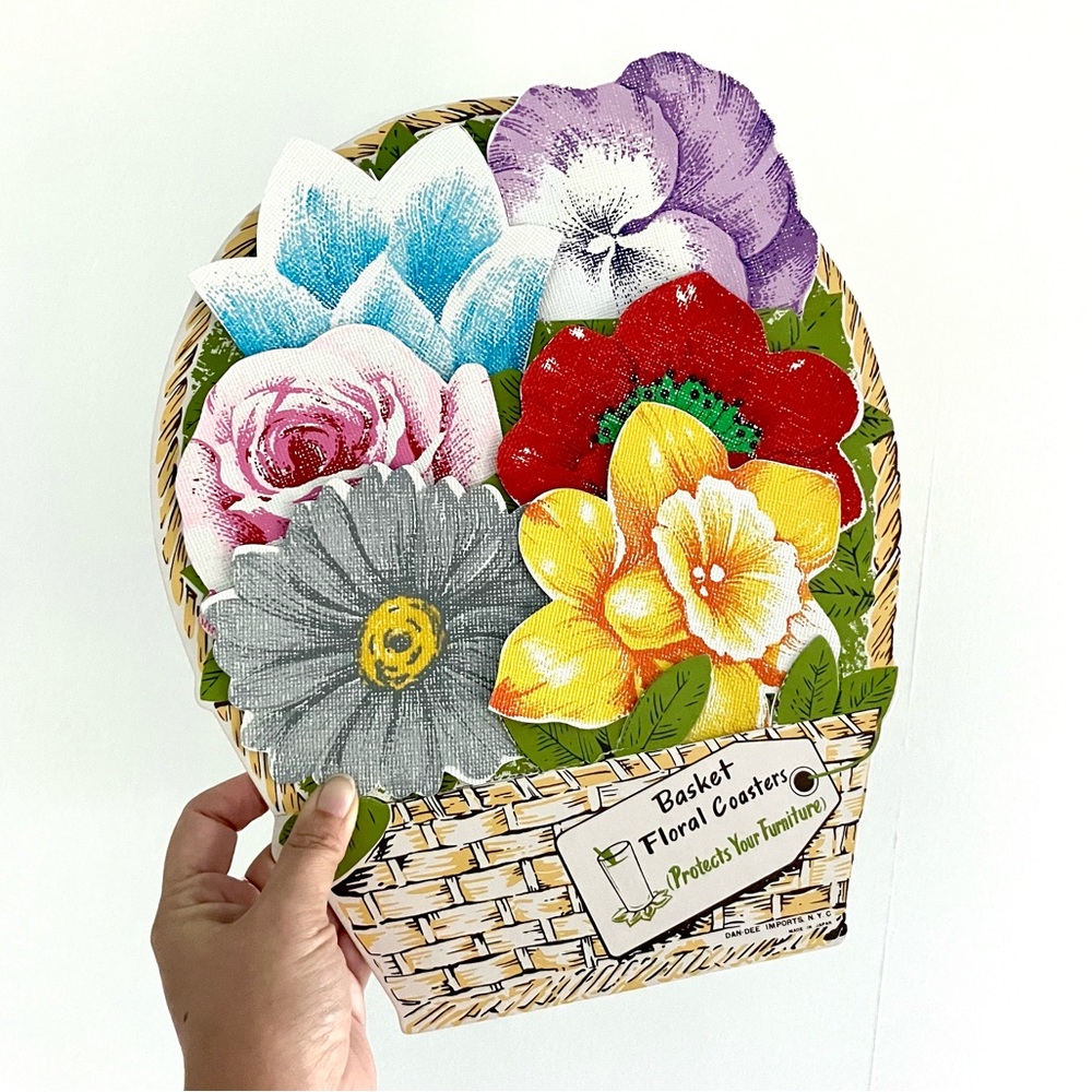 Vintage 60’s flower basket coasters set made in Japan deadstock unused